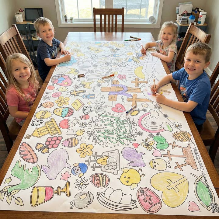 Religious Easter Coloring Tablecloth for wholesale by Creative Crayons Workshop