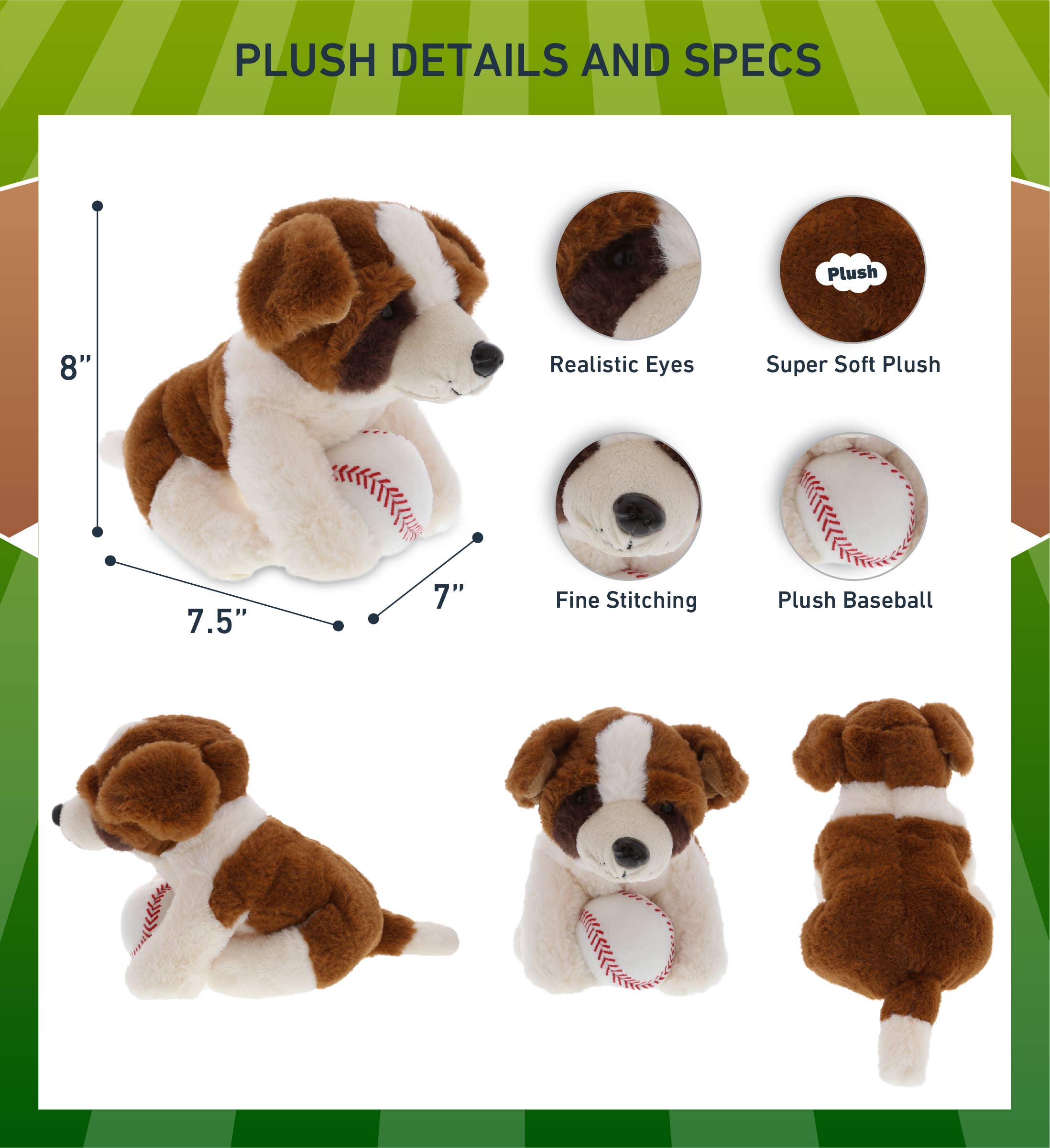 Cota Global - Vente Peluche – enfant et bébé - Baseball en peluche - Peluche super douce - Chien Saint-Bernard2
