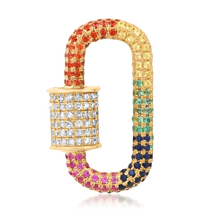 RAINBOW COLORED DIAMOND & SAPPHIRE CARABINER, 14kt GOLD for wholesale by JEN HANSEN