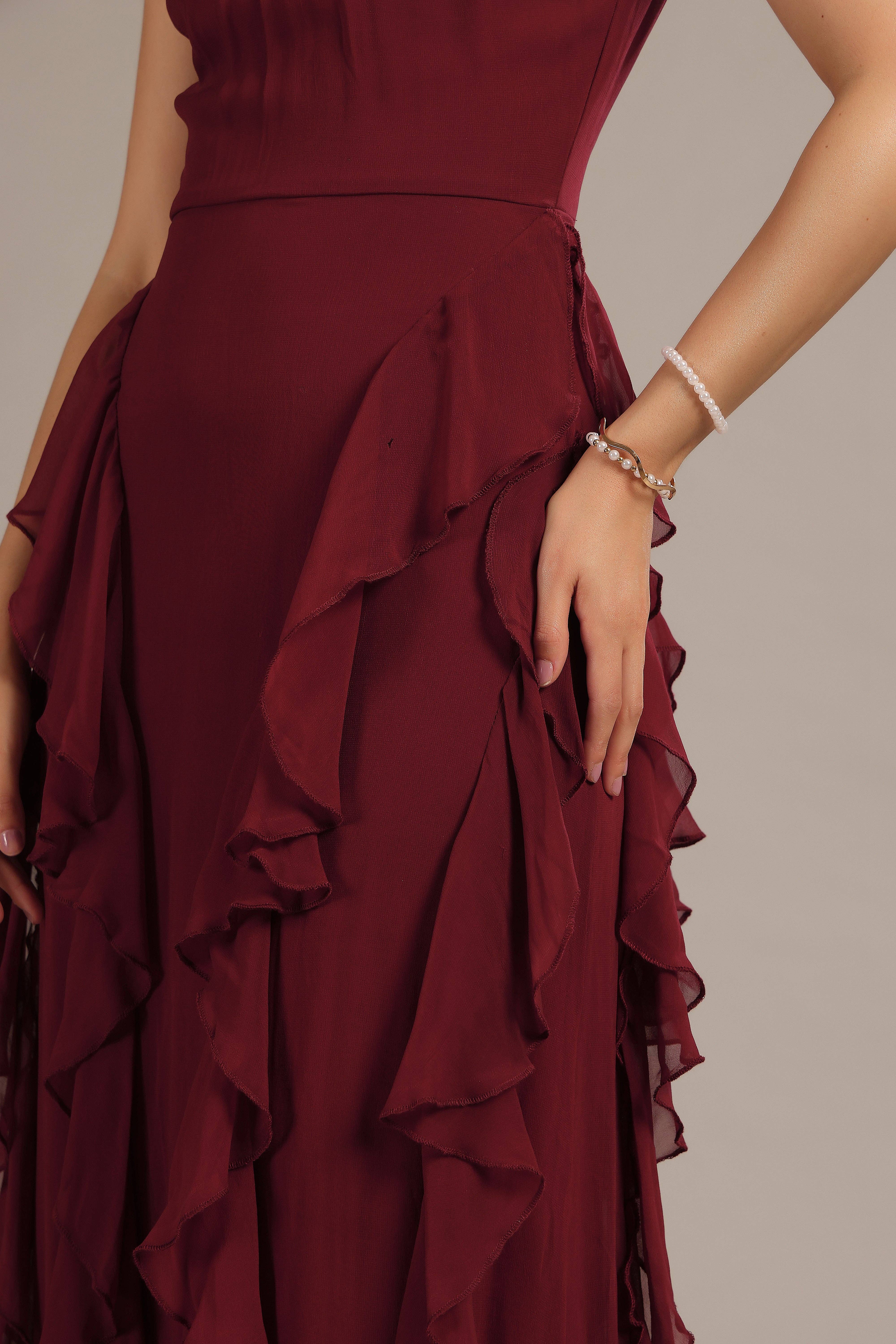 Malinina Maxi Dress in Burgundy for wholesale on Faire2