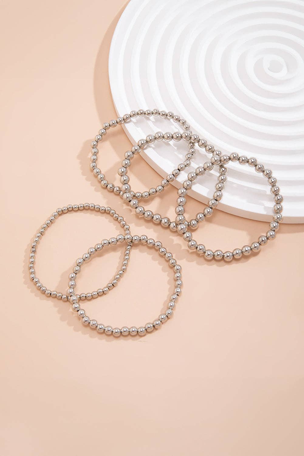 Silvery 5pcs Layered Bracelets Set Round Ball Beads Chain for wholesale on Faire2