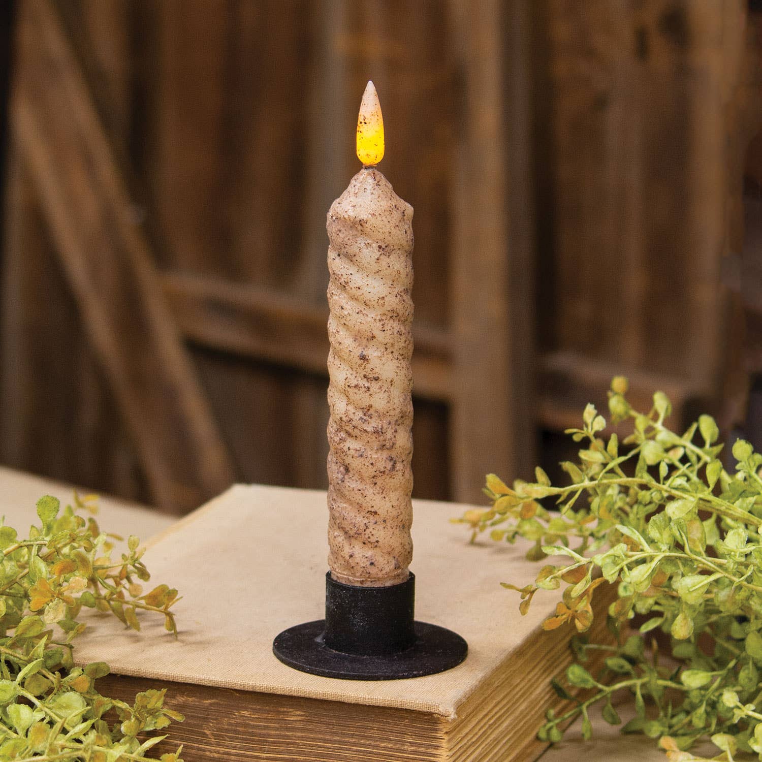 The Hearthside Collection - Wholesale Flameless Candle - Grungy Vintage Twist Flicker Flame Timer Taper, 6.25"1