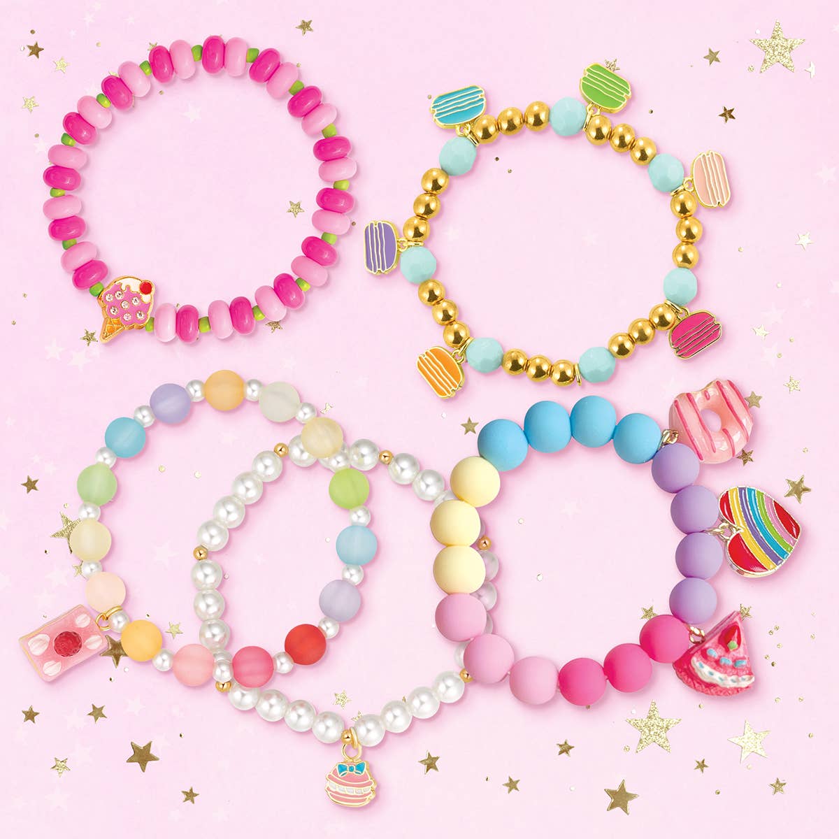 Girl Nation | Kids Jewelry | Easter Gifts - Wholesale Beaded Bracelet - Kids - Sweet Treats Tower | Case of 23 Bracelets + Free Display1
