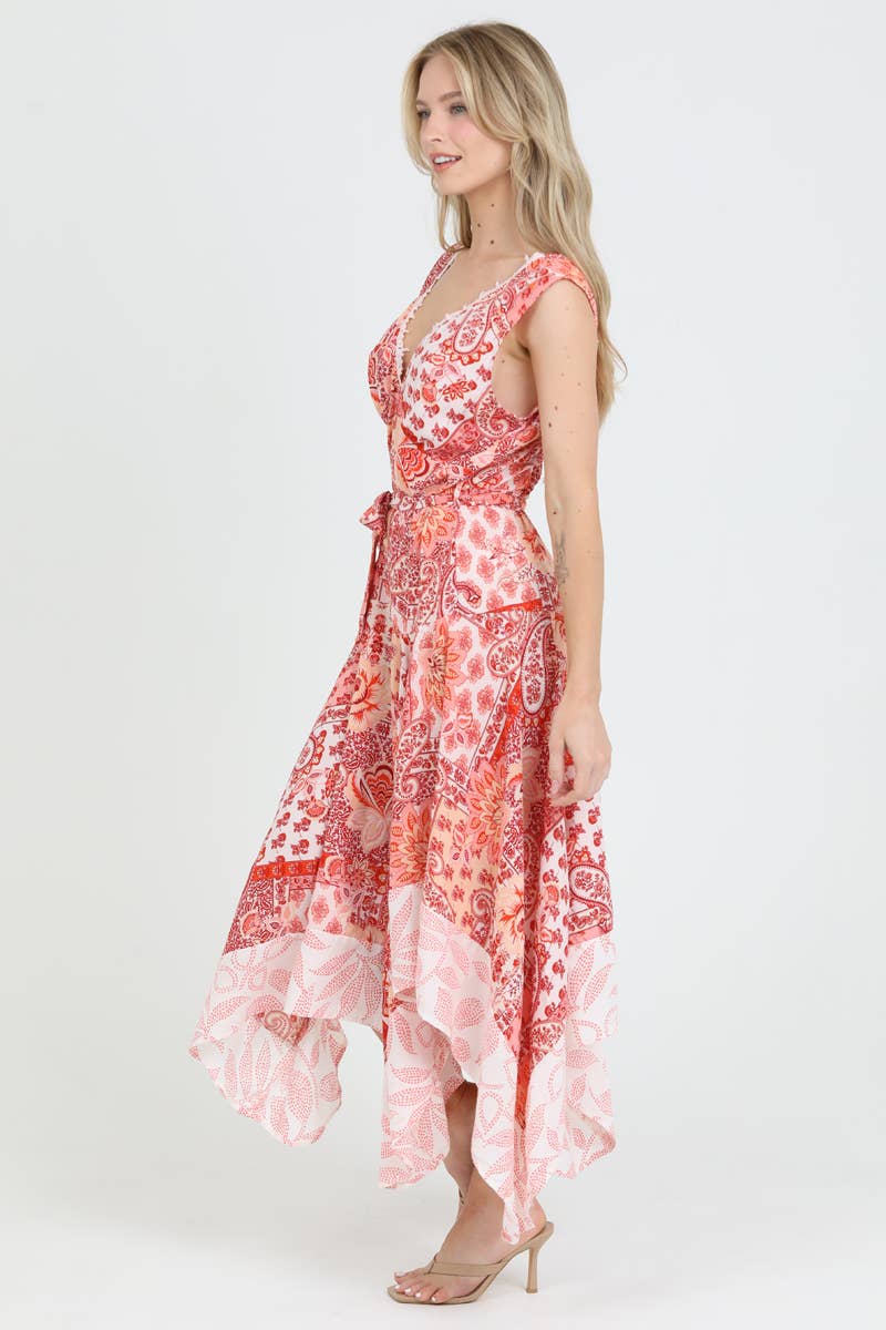 Nostalgia - Wholesale Dress - Women's - E1S31-W909 V NECK LACE TRIM MAXI DRESS WITH LACE TRIM AND DI6