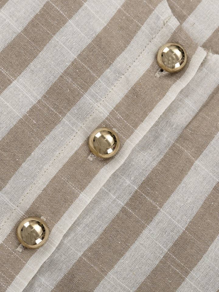 BEIGE Striped Buttoned Short Sleeve Top and Shorts Set for wholesale on Faire4