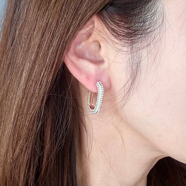 14K Gold CZ Paved U Shaped Hoop Earring for wholesale by Everly Yours