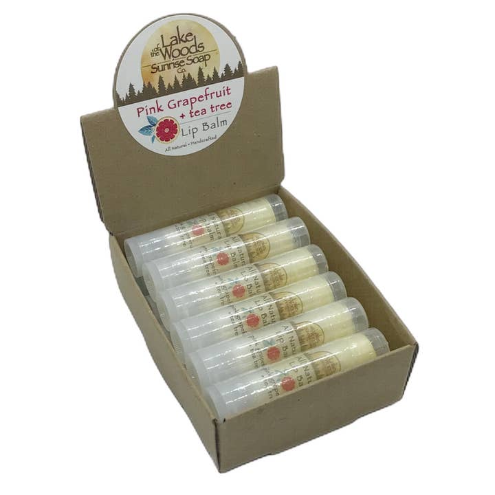 Pink Grapefruit + Tea Tree Lip Balm for wholesale by Lake of the Woods Sunrise Soap Co.