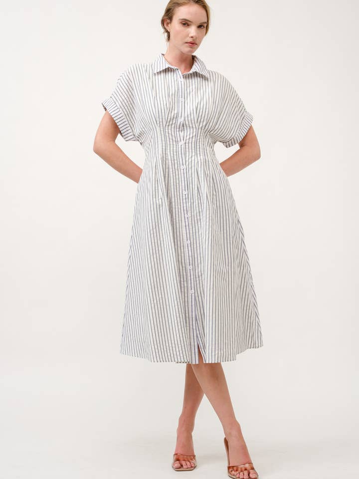 Abito midi a righe con colletto e bottoni-BLU per la vendita all'ingrosso da parte di AIBLEE