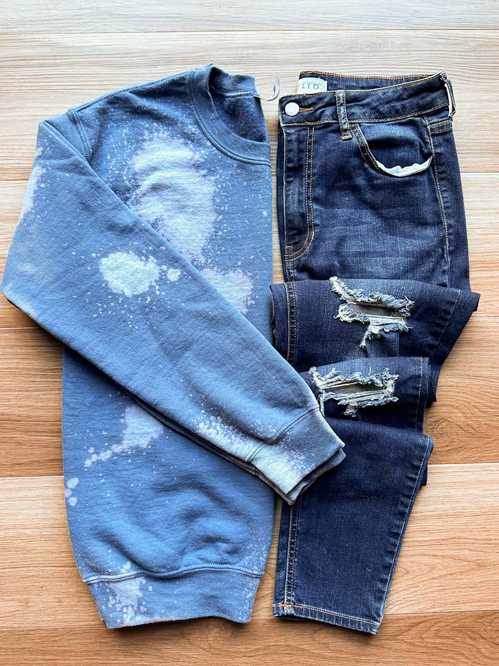 D&E Tees - Wholesale Sweatshirt - Women's - Bleached Indigo Sweatshirt1
