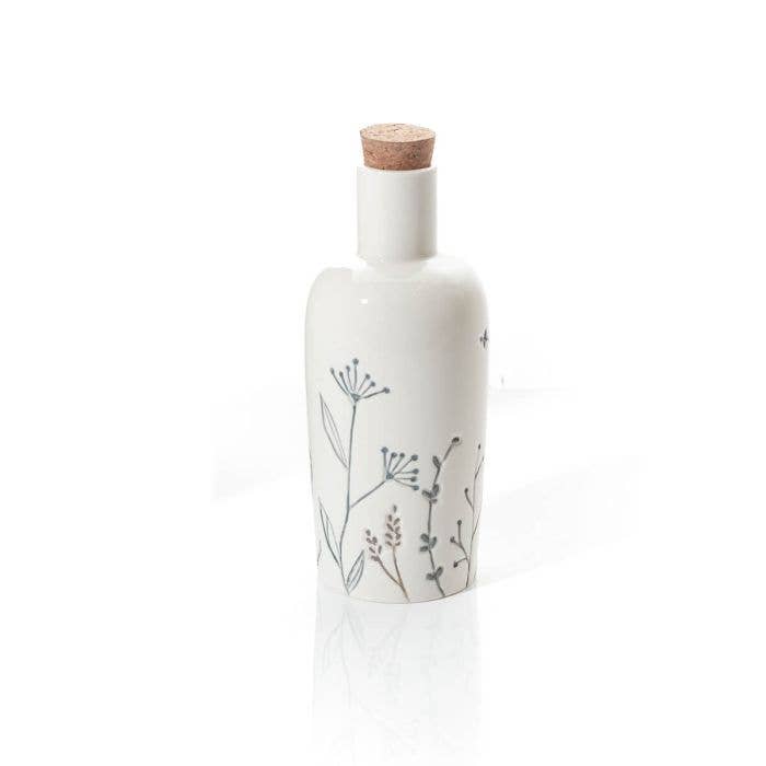 Langs - Wholesale Oil/Vinegar Dispenser - Simple Grasses Oil Bottle White Debossed Stoneware With Cork2