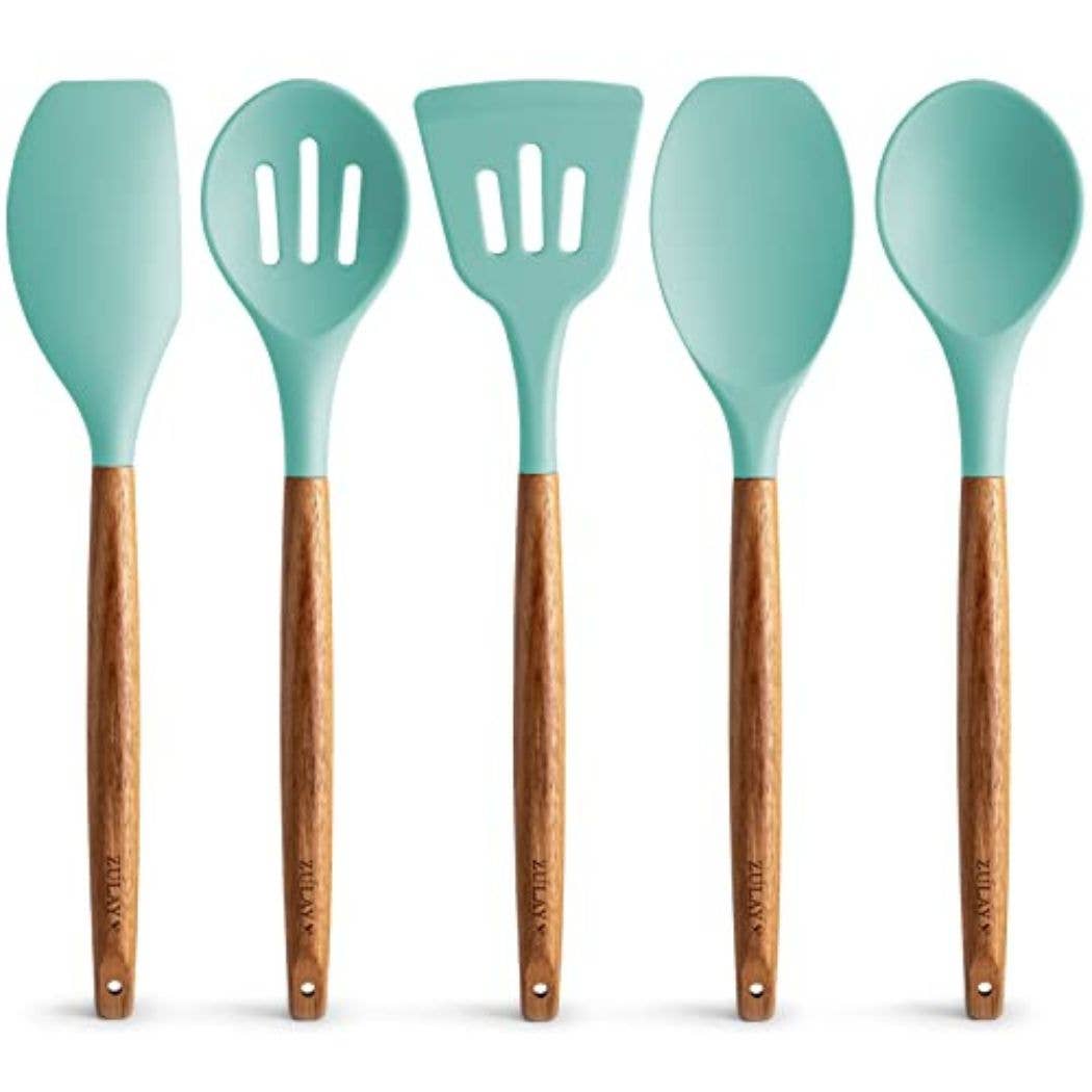 Zulay Kitchen - Wholesale Kitchen Utensil Set - 5-Piece Silicone Utensils Set with Wooden Handles1