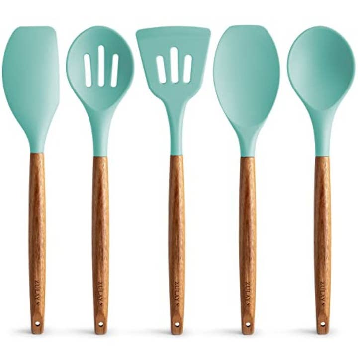 Zulay Kitchen - Wholesale Kitchen Utensil Set - 5-Piece Silicone Utensils Set with Wooden Handles1