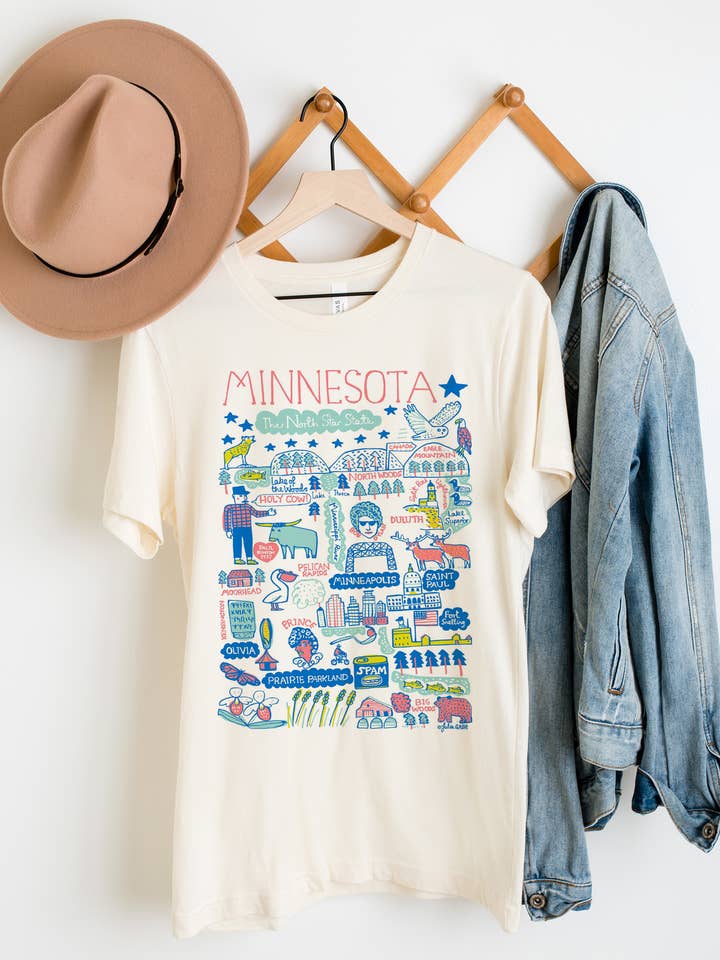 Minnesota Boutique Map Art Adult Tee for wholesale by Morado Designs