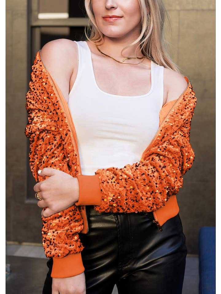 Anna Kaci Wholesale - Wholesale Jacket - Women's - Women's Sparkly Sequin Jacket Glitter Long Sleeves Front Zip40