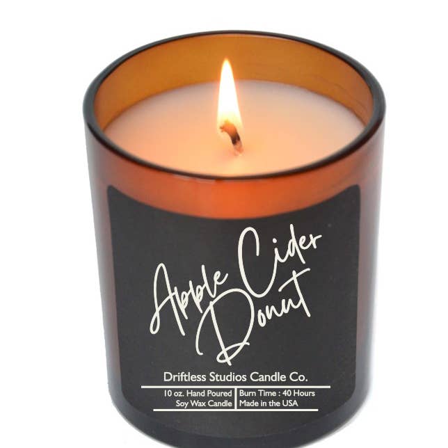 Driftless Studios - Vente Bougie en bocal - Bougies de soja en forme de beignet de cidre de pomme - Bougie de 10 oz avec couvercle2