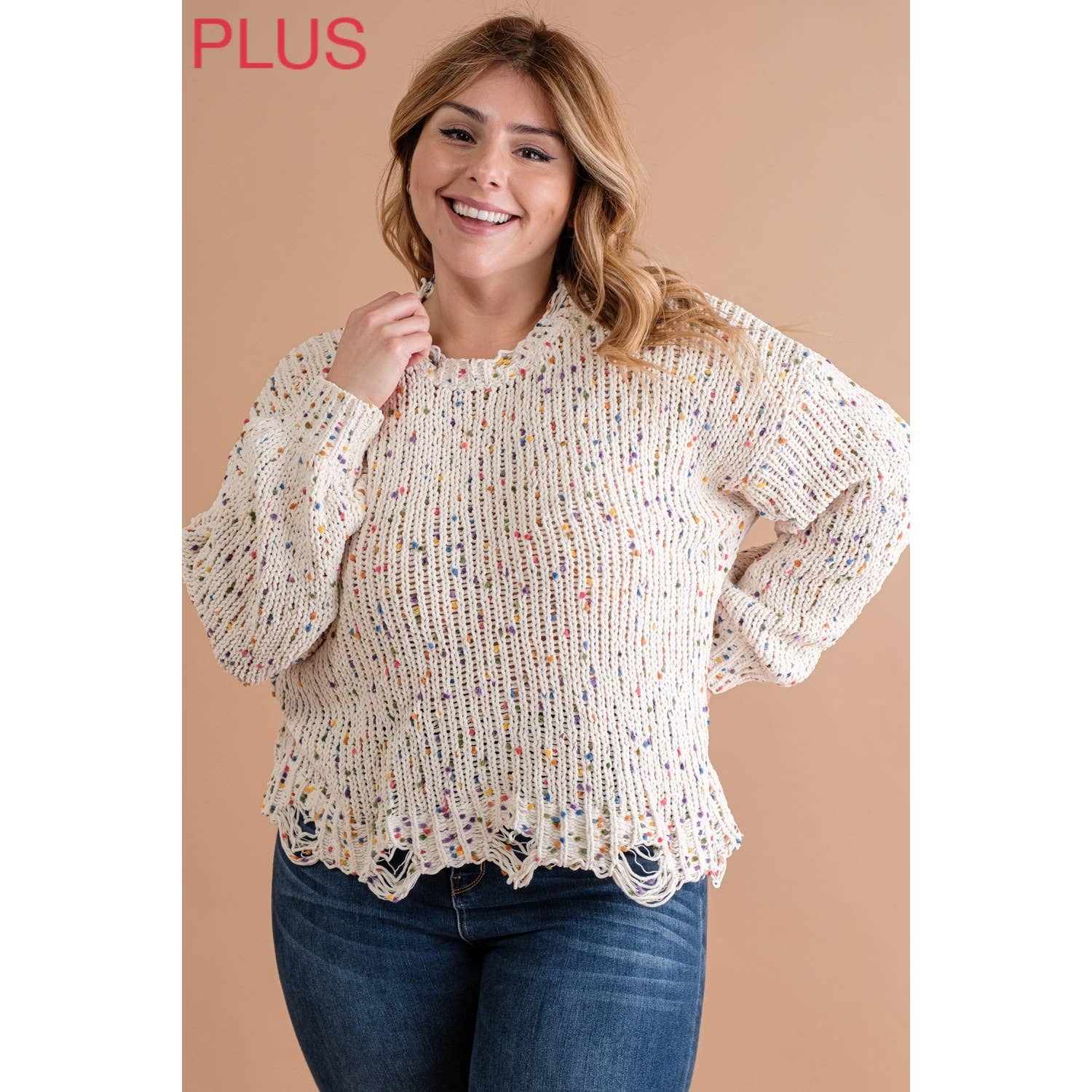 Sweet Generis – Engroshandel Pullover - Dame – PLUS CHENILLE POPCORN PLETTER NØDLIDENDE CROP SWEATER1