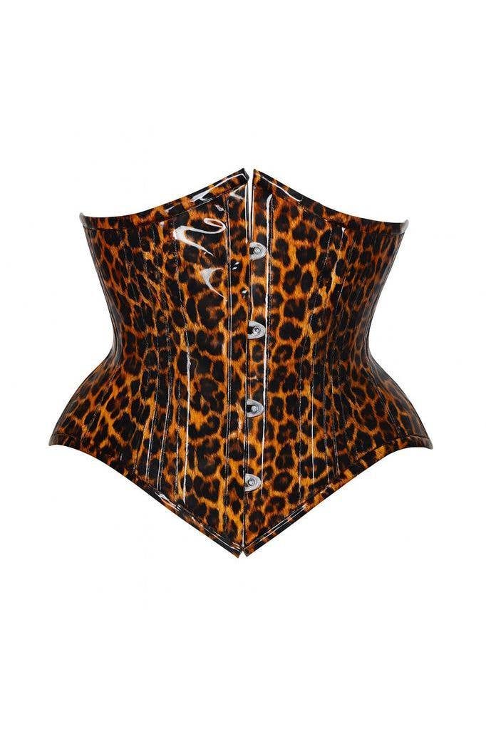 Daisy Corsets – Großhandel Korsett – Damen – Top-Schublade Stahlkorsett mit Knochen, Gepardenmuster, PVC, kurviger Schnitt, Unterbrustkorsett1