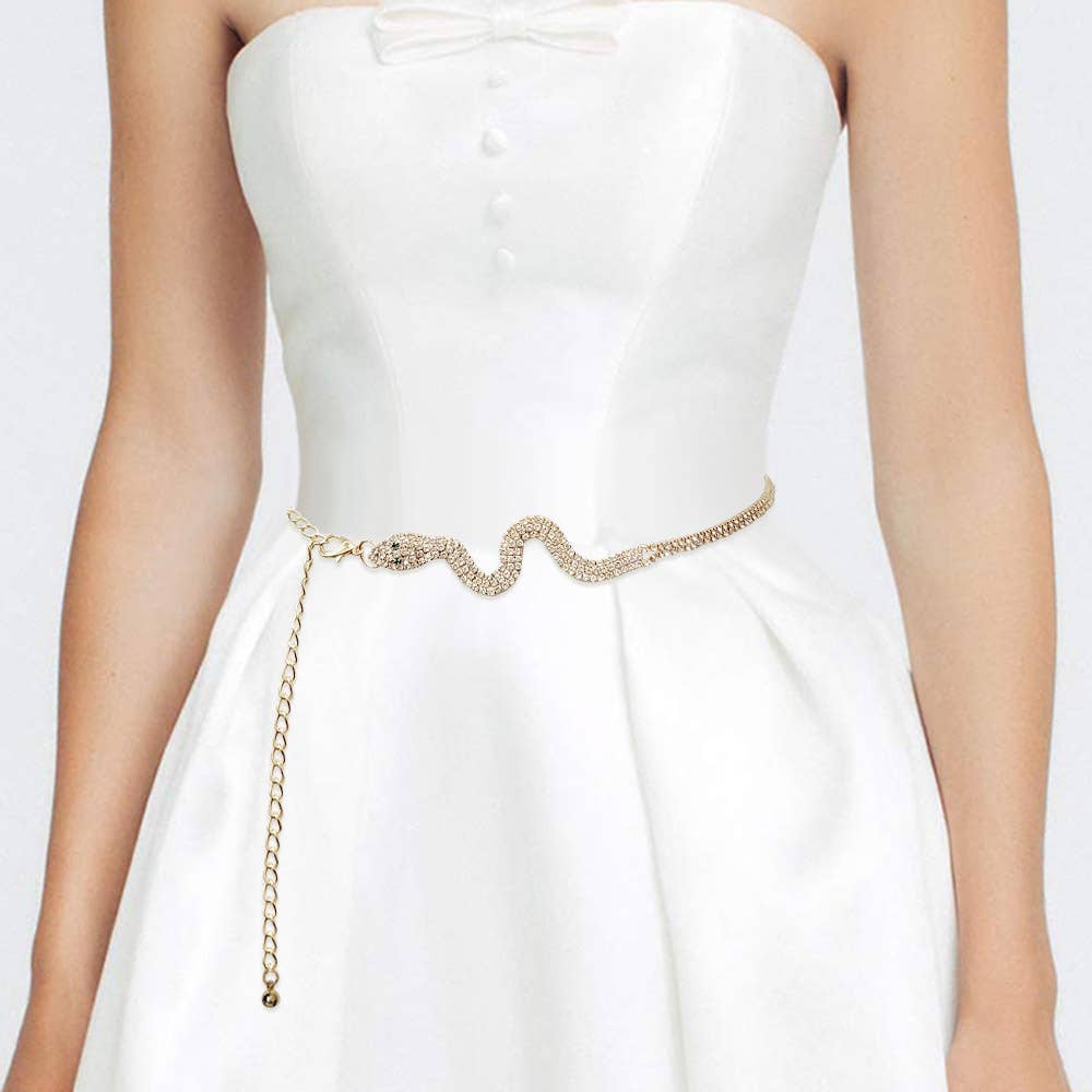 Sensibling Corp. – wholesale Belt – Women's – Rhinestone Paved Snake Chain Waist Belt0