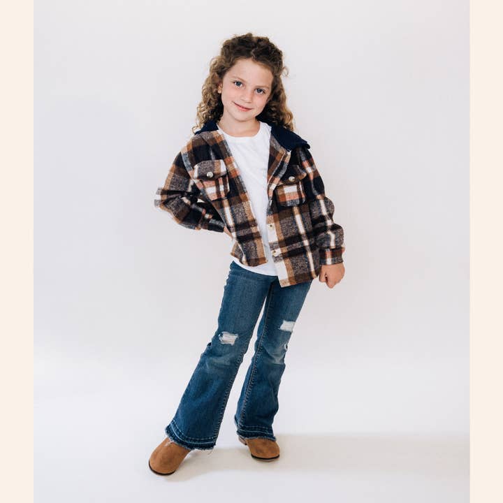 Navy Copper Plaid Flannel - Child for wholesale by HAHA MAMA Clothing