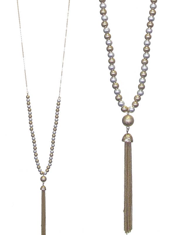 ( M629 ) BALL BEAD FINE CHAIN TASSEL DROP LONG NECKLACE for wholesale by Jewelry Max