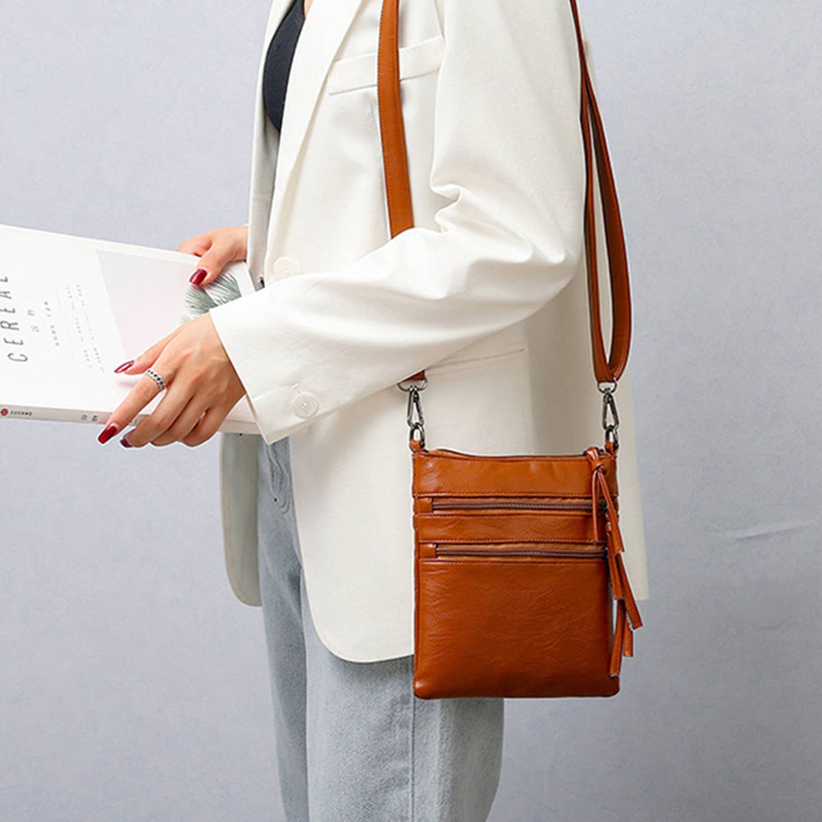 ACCITY - Wholesale Shoulder Bag - Women's - SOFT LEATHER VERTICAL ZIPPER SHOULDER BAG_CUAB00335