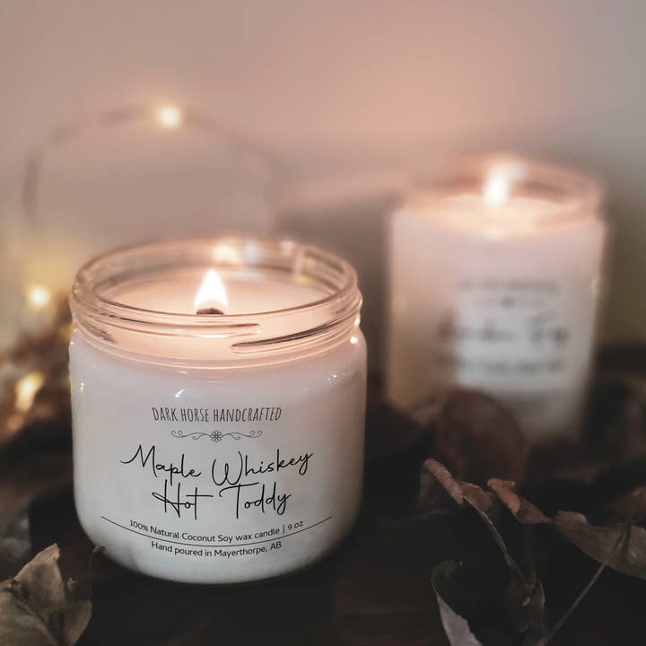 Dark Horse Handcrafted - Wholesale Jar/Filled Candle - Maple Whiskey Hot Toddy- 100% Natural Coconut Soy Wax Candle