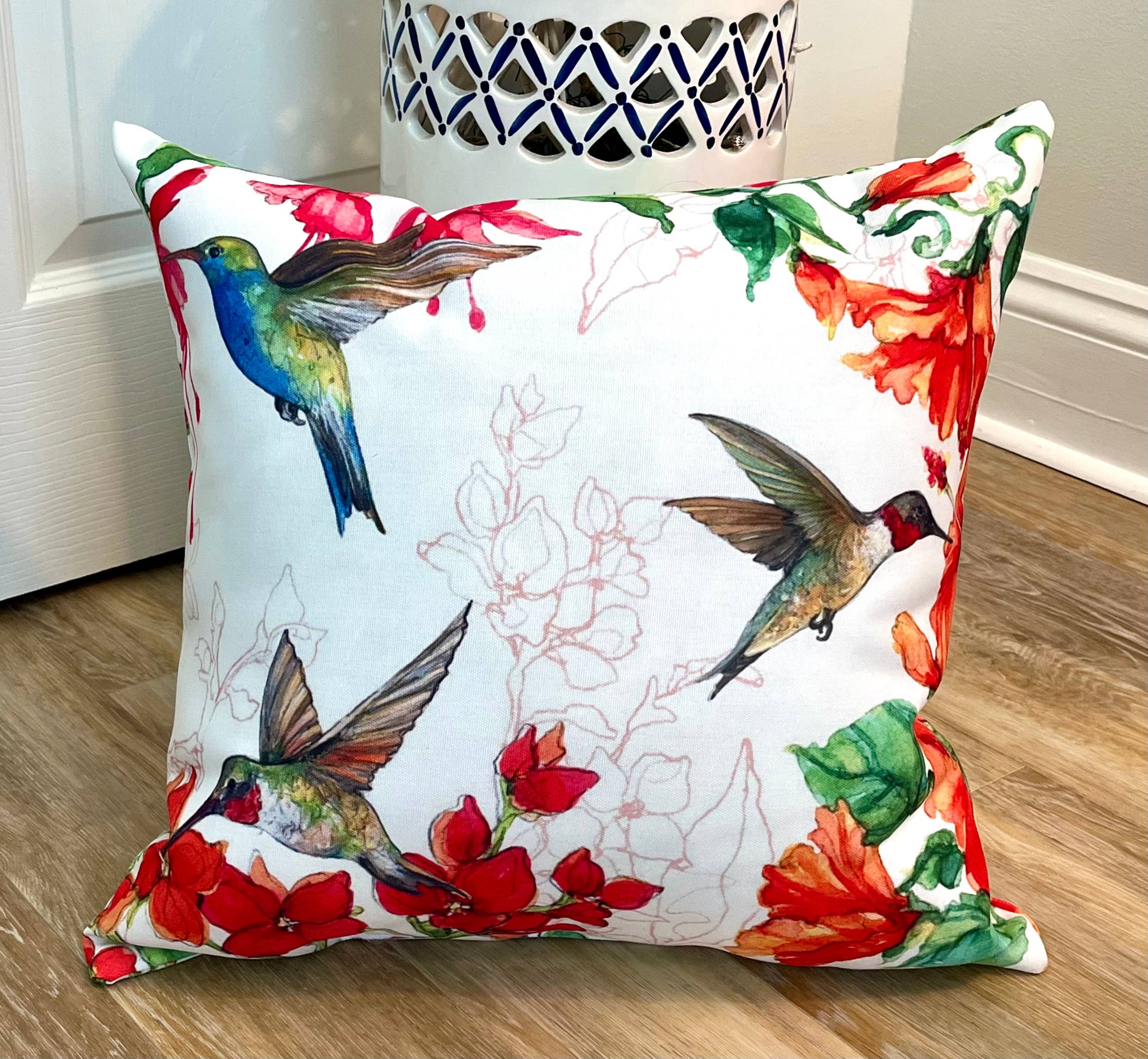 Bamboo Table - Wholesale Throw/Decorative Pillow - Hummingbird Harmony Birds 2 Sided Indoor Outdoor Pillow4