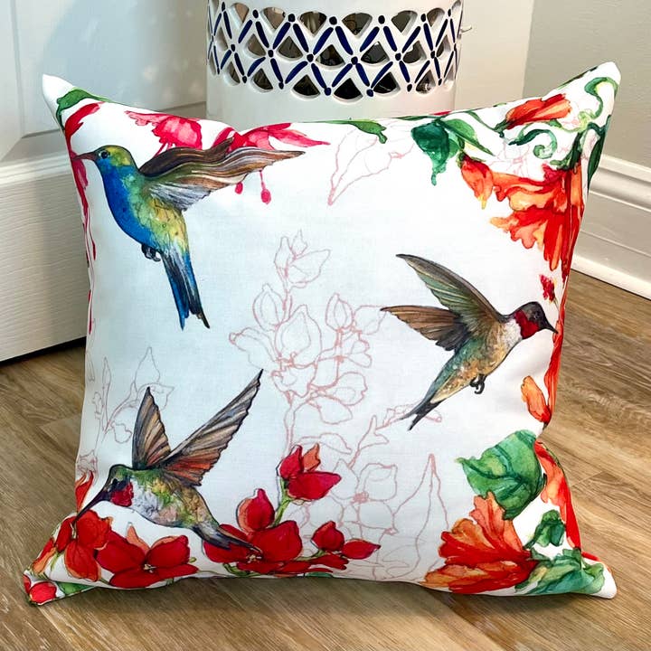 Bamboo Table - Wholesale Throw/Decorative Pillow - Hummingbird Harmony Birds 2 Sided Indoor Outdoor Pillow4