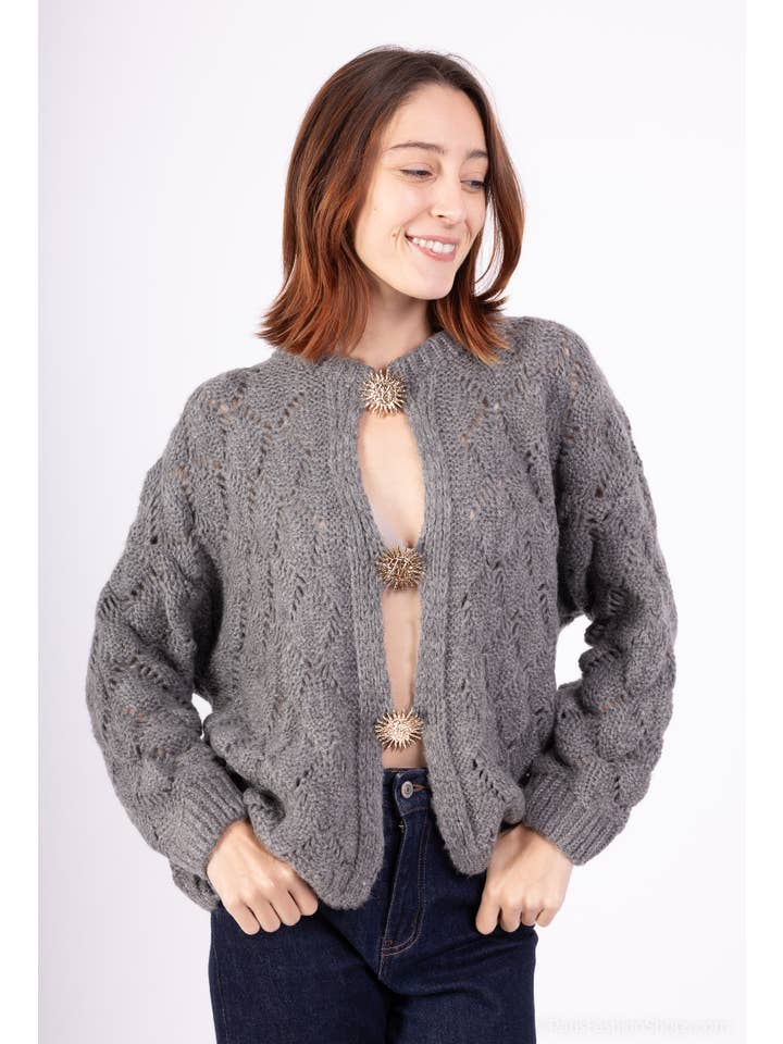 Shyloh - Wholesale Cardigan – Women’s - Mohair cardigan 3 sun brooches 4100211