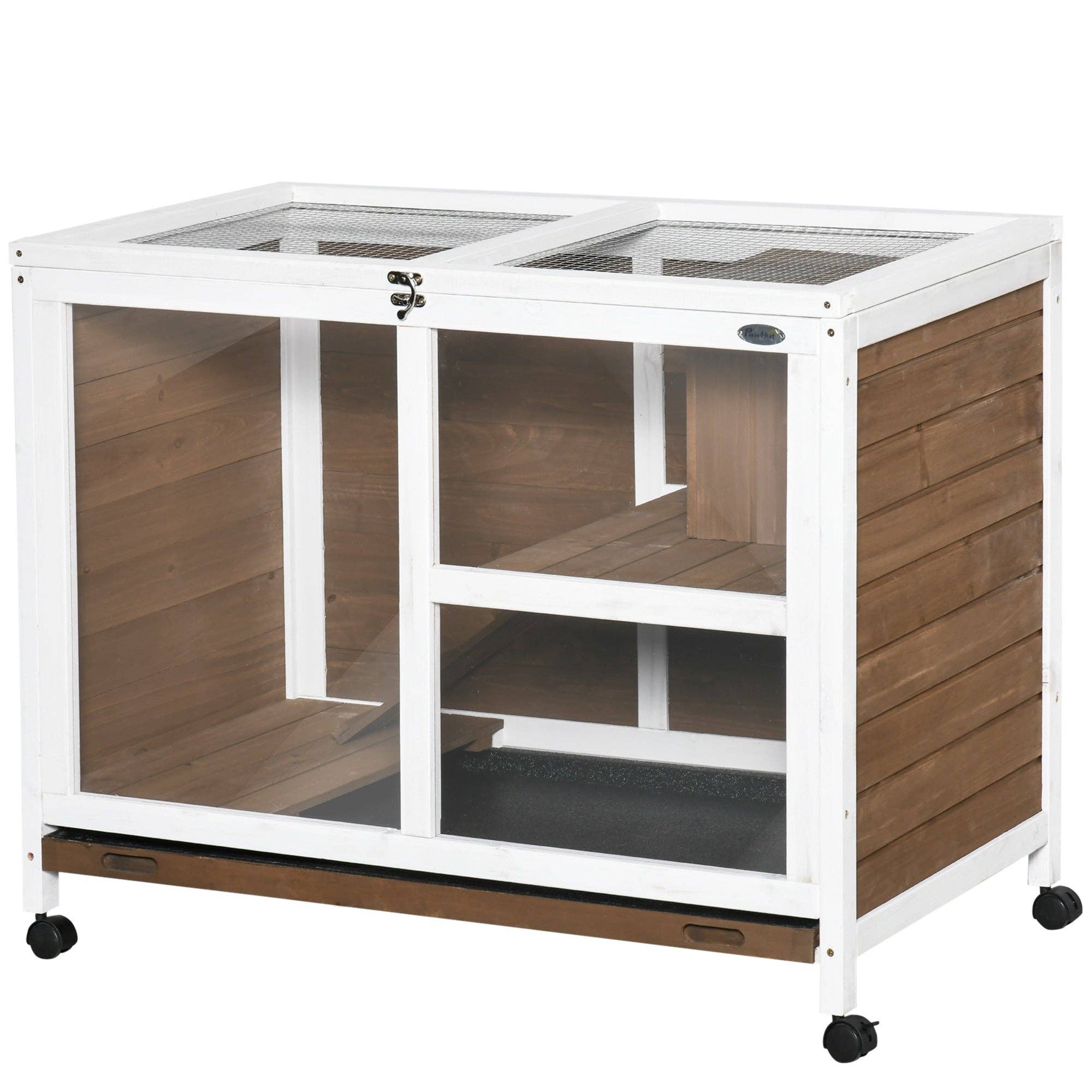39F Inc. - Wholesale Pet Carrier - Cat/Dog - PawHut Indoor Rabbit Hutch - Brown Wood, with Wheels9