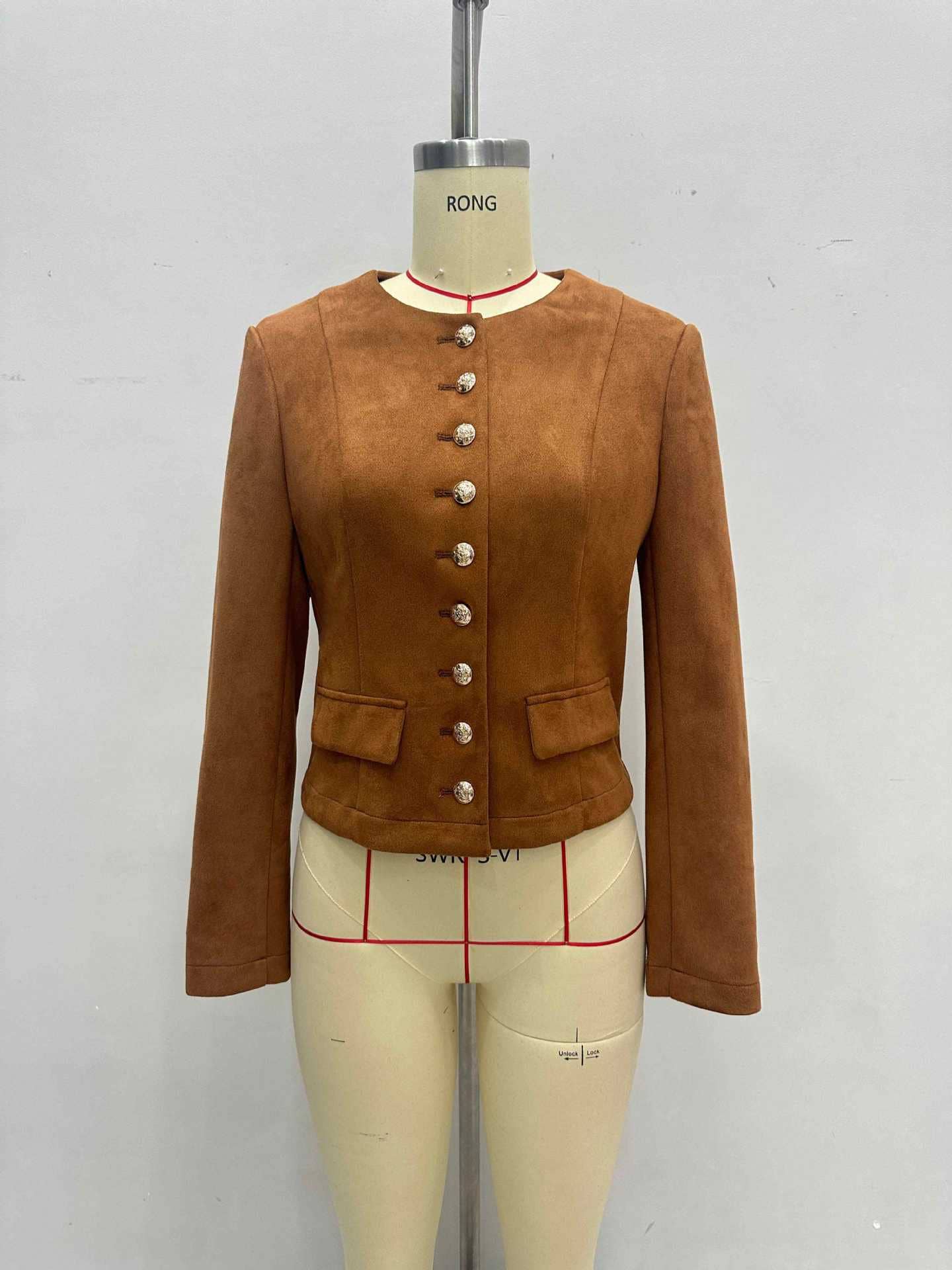 Suede Single Button Crop Coat Mid Heavy Brown N5Z551 for wholesale on Faire1