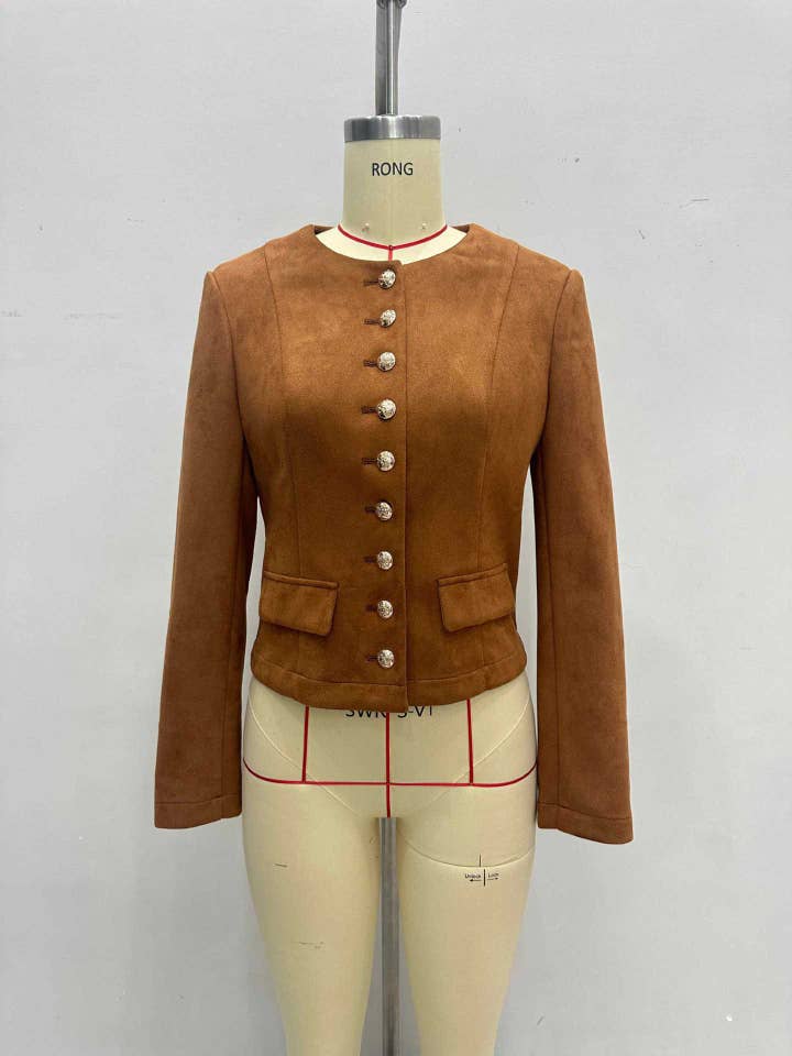 Suede Single Button Crop Coat Mid Heavy Brown N5Z551 for wholesale on Faire1