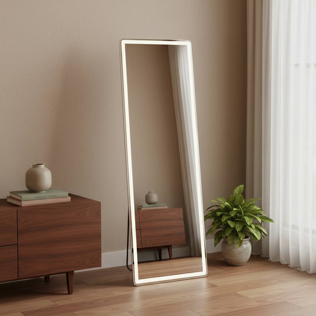 HomeRoots - Wholesale Vanity Mirror - 64" Clear Lighted Freestanding and Wall Mount Frameless Full Length Mirror1