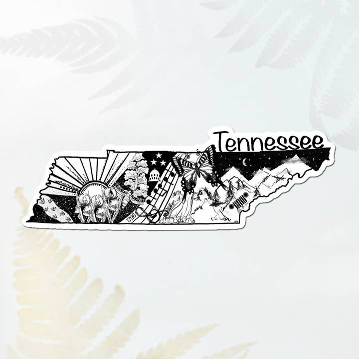 Adesivo Tennessee State, simboli di stato disegnati a mano per la vendita all'ingrosso da parte di Katekreates