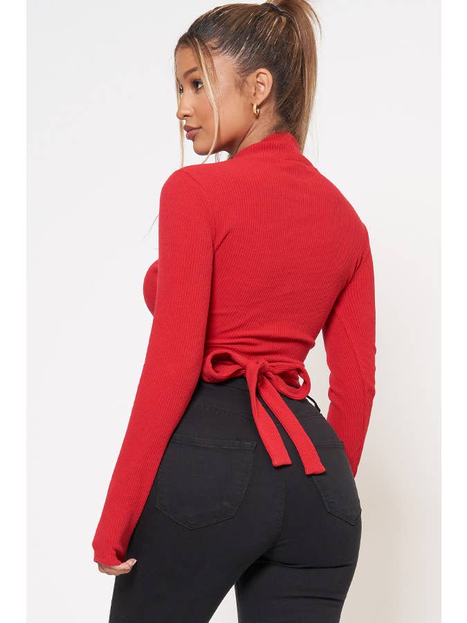Junie – wholesale Stickad topp - Dam – RIB DRAGKEDJA FRAM MOCK HALS LÅNGÄRMAD TOPP AT2626