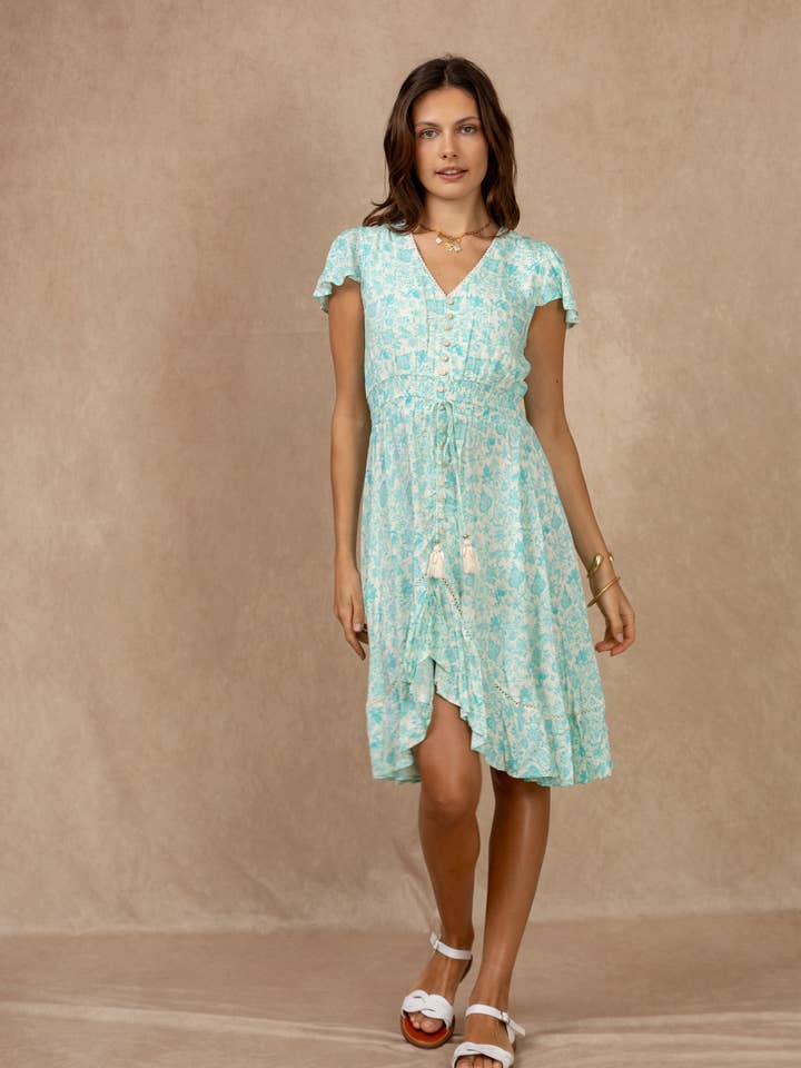Floral print dresses, tied v-neck for wholesale by last queen