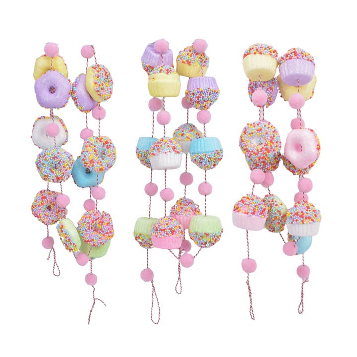 Ghirlanda di Cupcake e Ciambelle | 1,8 m | 6,5 cm | Tema Caramelle per la vendita all'ingrosso da parte di Country Silk