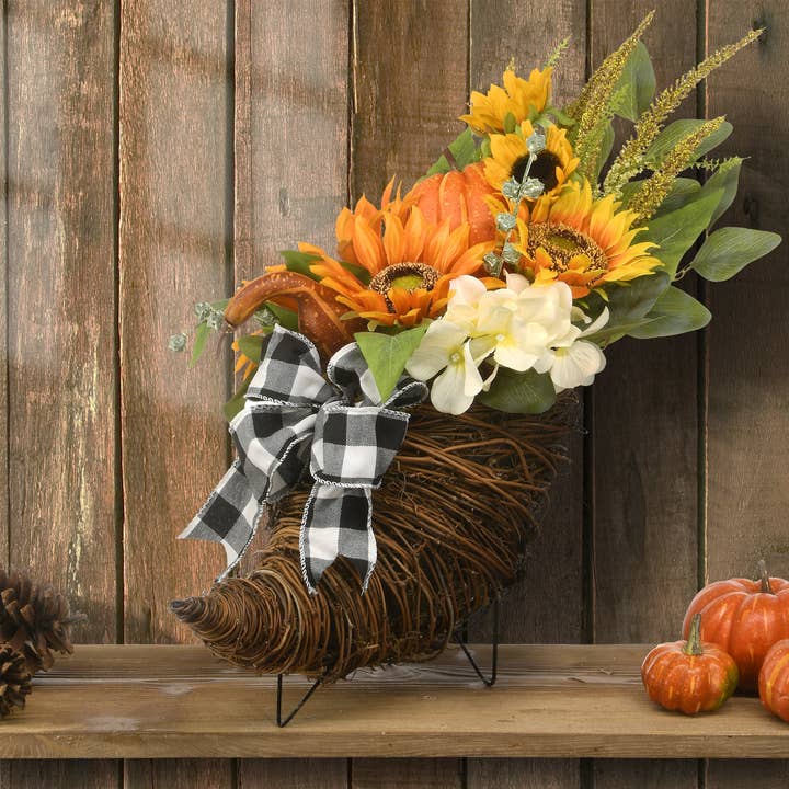 National Tree Company - Wholesale Artificial Flowers - 20 in. Wicker Cornucopia Basket Decoration with Pumpkins, Sunflower Blooms, Assorted Leaves1