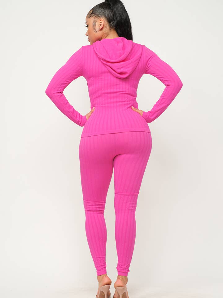 Julia by LoveJ – wholesale Set med topp och shorts – Dam – Sömlös Rib Front Zip Up Hoodie Och Leggings Set