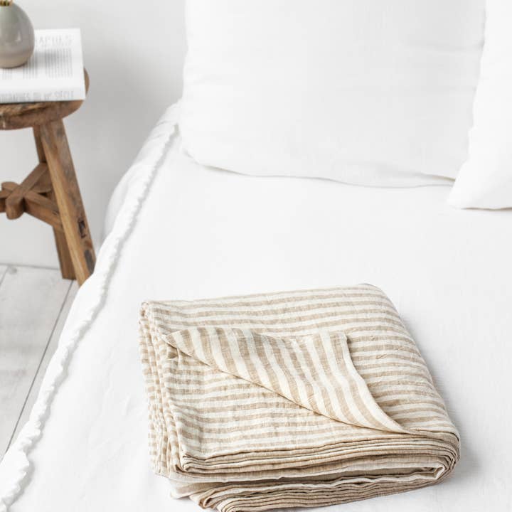 MagicLinen (We handle U.S. import procedures for you) - Wholesale Flat Sheet - Striped in Natural Linen Flat Sheet0