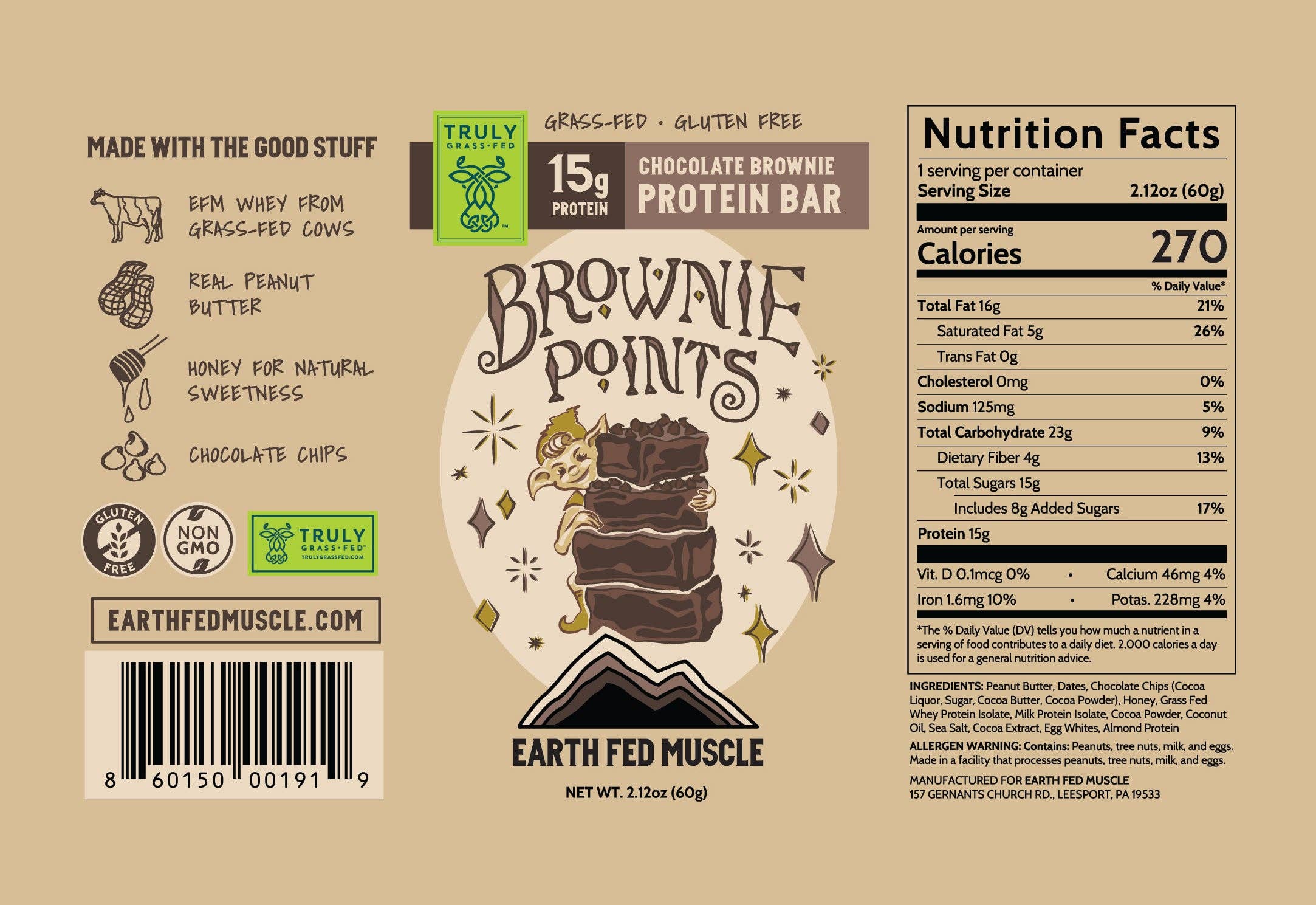 Earth Fed Muscle - Wholesale Snack Bar - Chocolate Brownie Grass Fed Whey Protein Bars8
