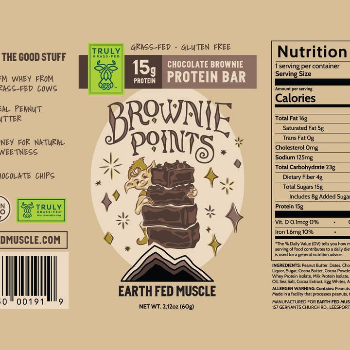 Earth Fed Muscle - Wholesale Snack Bar - Chocolate Brownie Grass Fed Whey Protein Bars8