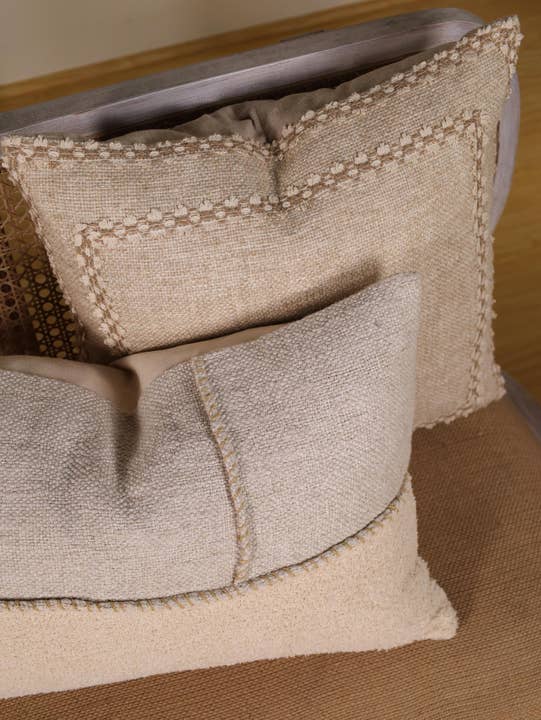 Eyda Homes - Vente Housse de coussin - Housse de coussin en lin naturel brodé à la main 16x24"9