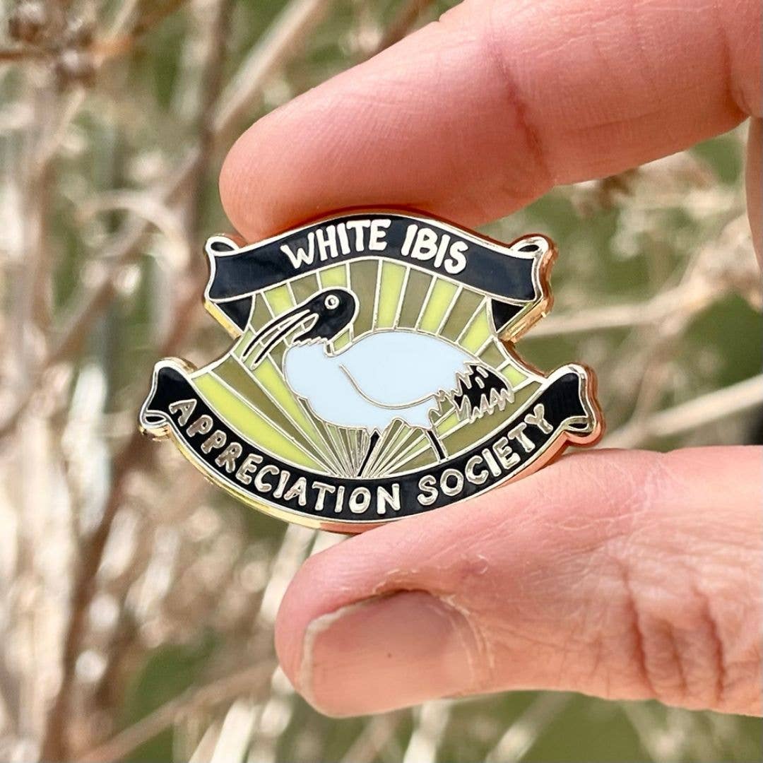 Bridget Farmer Printmaker - Wholesale Lapel pin/button - White Ibis Appreciation Society Enamel Pin4