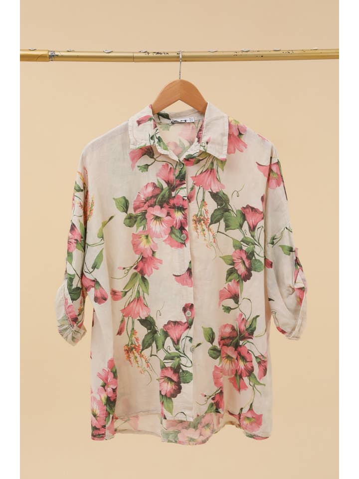 la maison des fibres naturelles - Wholesale Button Down Shirt - Women's - Floral shirt in linen blend 20090f 20% viscose 80% linen