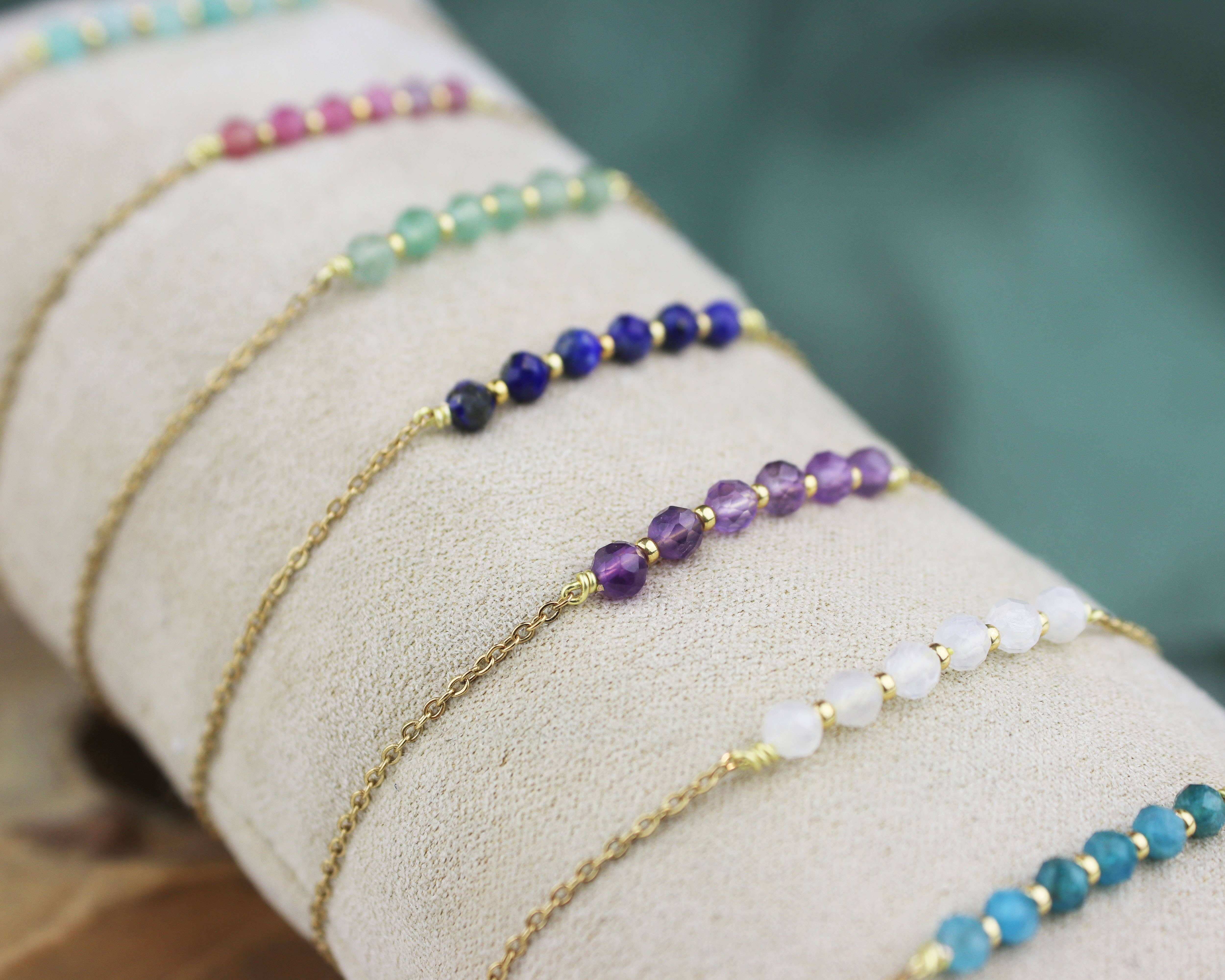 Minalis - Vendita all'ingrosso Bracciale con perline - Bracciale sottile con pietre naturali in acciaio inox dorato4