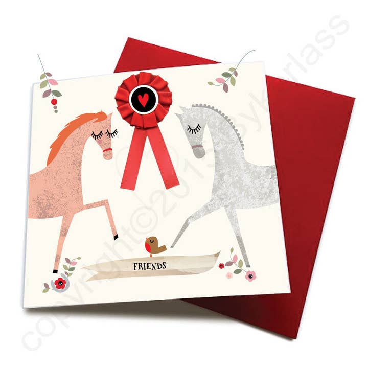 Friends - Horse Greeting Card (With Satin Rosette) for wholesale by Wotmalike