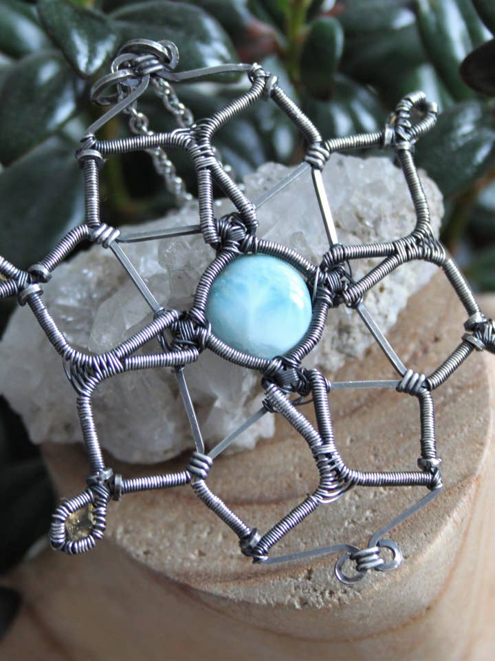 Larimar Pendant, Faceted Citrine And Sterling Silver for wholesale by Le Tourbillon Minéral