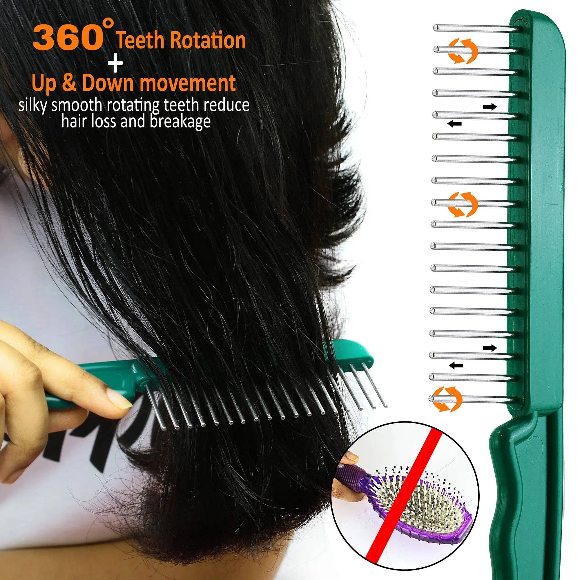 Original Hair Doctor - Wholesale Hair Brush/Comb - Extra-Long and Wide Rotating Tooth Comb reduces hair damage9