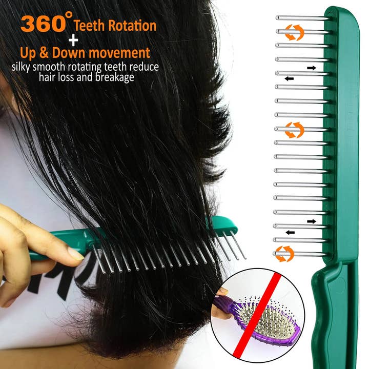 Original Hair Doctor - Wholesale Hair Brush/Comb - Extra-Long and Wide Rotating Tooth Comb reduces hair damage9